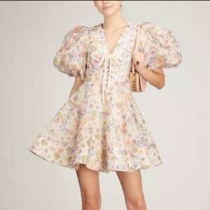 NWOT Authentic ZIMMERMANN High Tide Laced Mini Dress in Stamp Print Size AU3